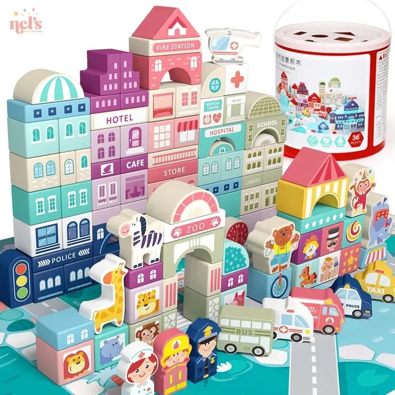 100pcs Urban Street Scene Blocks for Recognizing Scenes - Nel's Babies & Kiddies