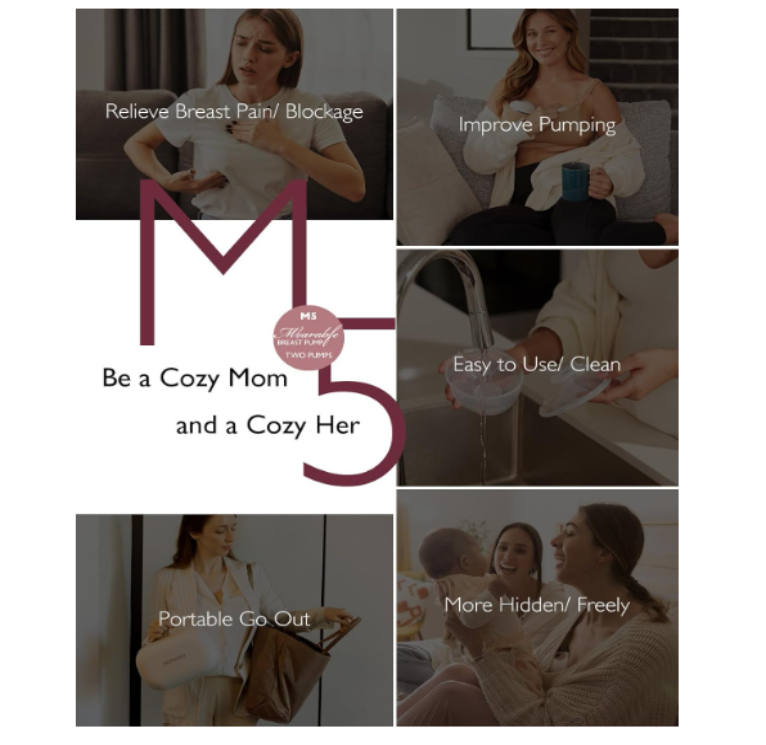 Momcozy Wearable Electric Breast Pump Hands-Free M5 Grey Double - Nel's Babies & Kiddies