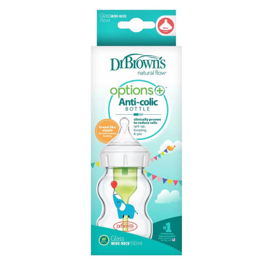 Dr. Brown’s Options+ Wide-Neck Glass Baby Bottle, 150ml- Elephant Nel's Babies & Kiddies