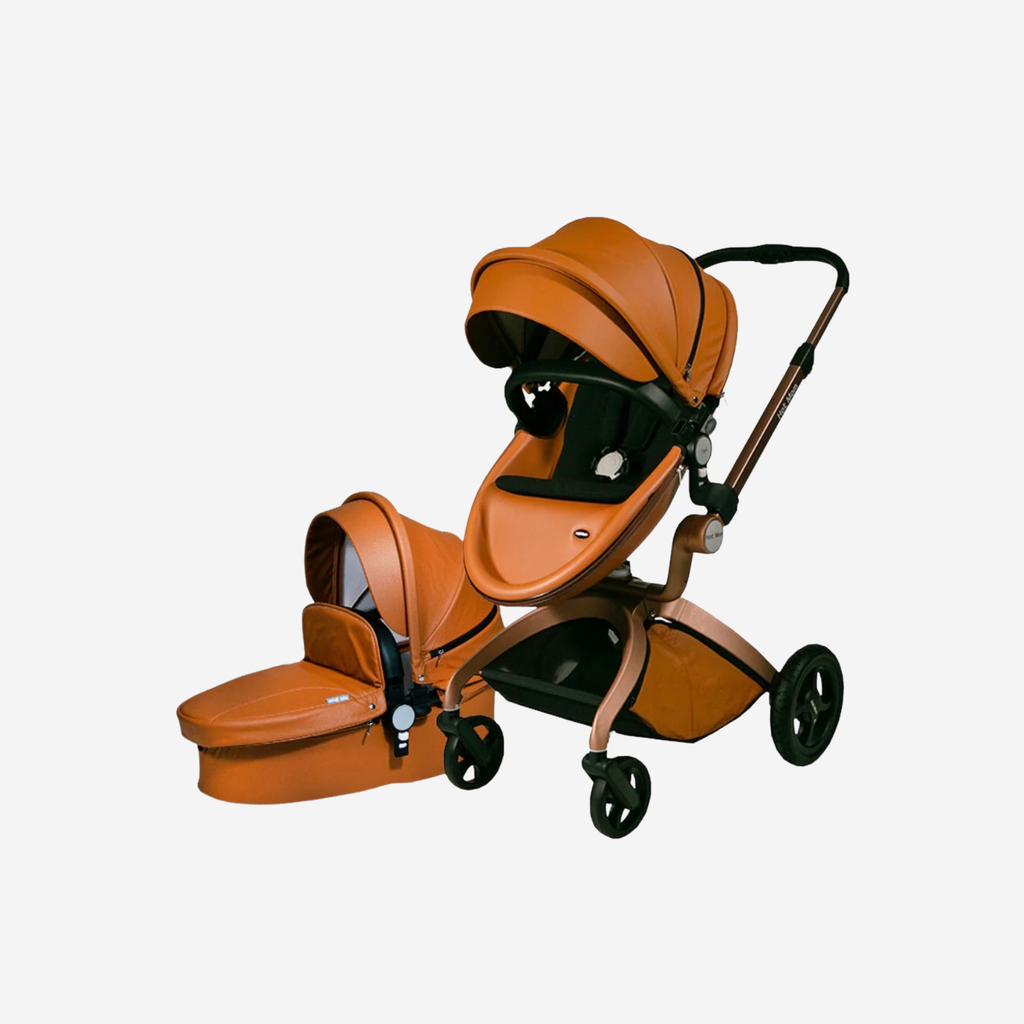 2 in 1 Leather Hot Mom Cocoon Stroller & Carry Cot Black