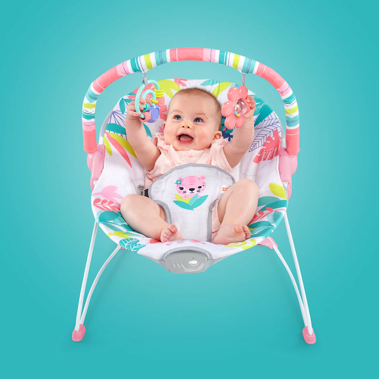 Bright Starts Flamingo Vibes Vibrating Bouncer with Toy Bar