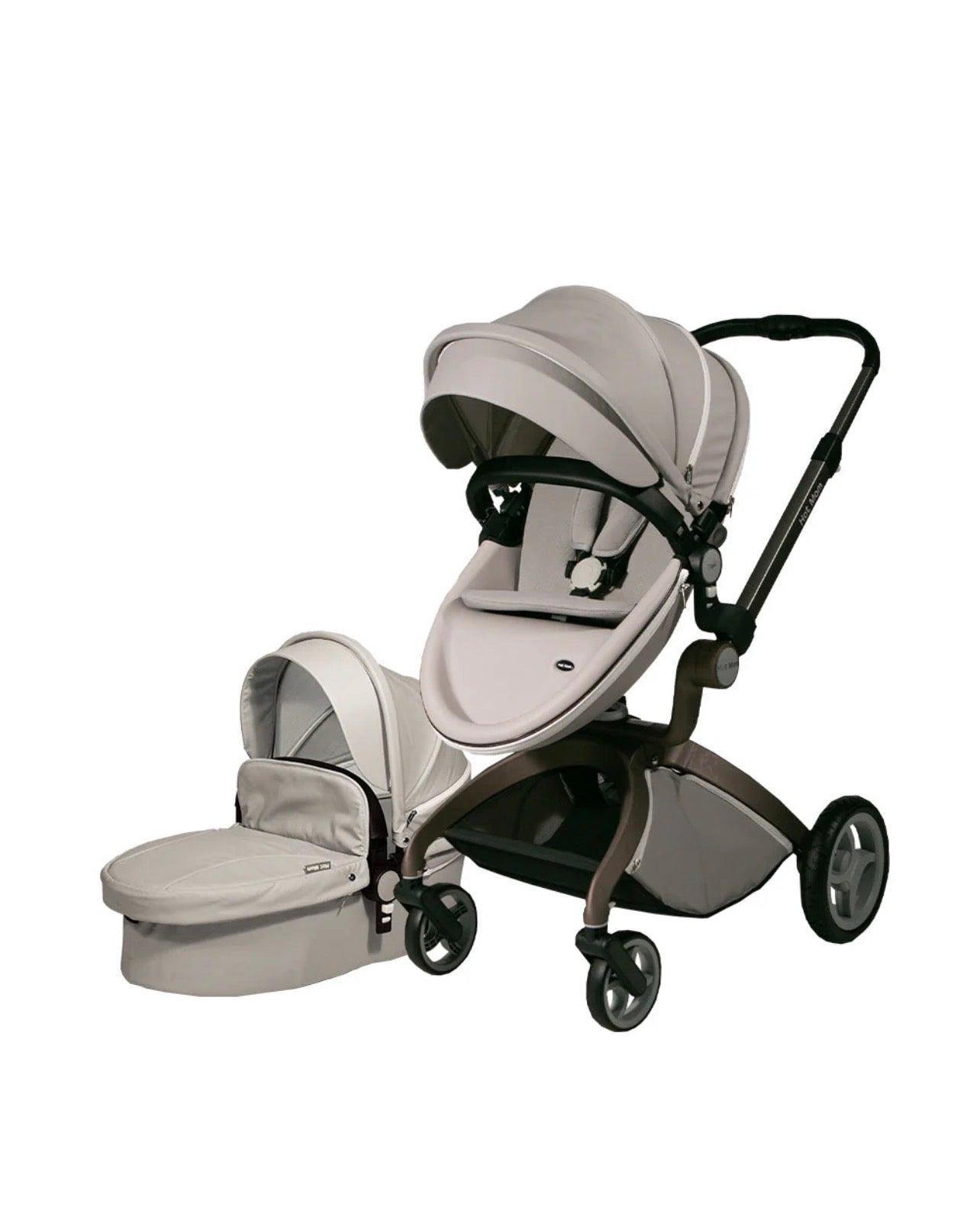 2 in 1 Leather Hot Mom Cocoon Stroller & Carry Cot Black