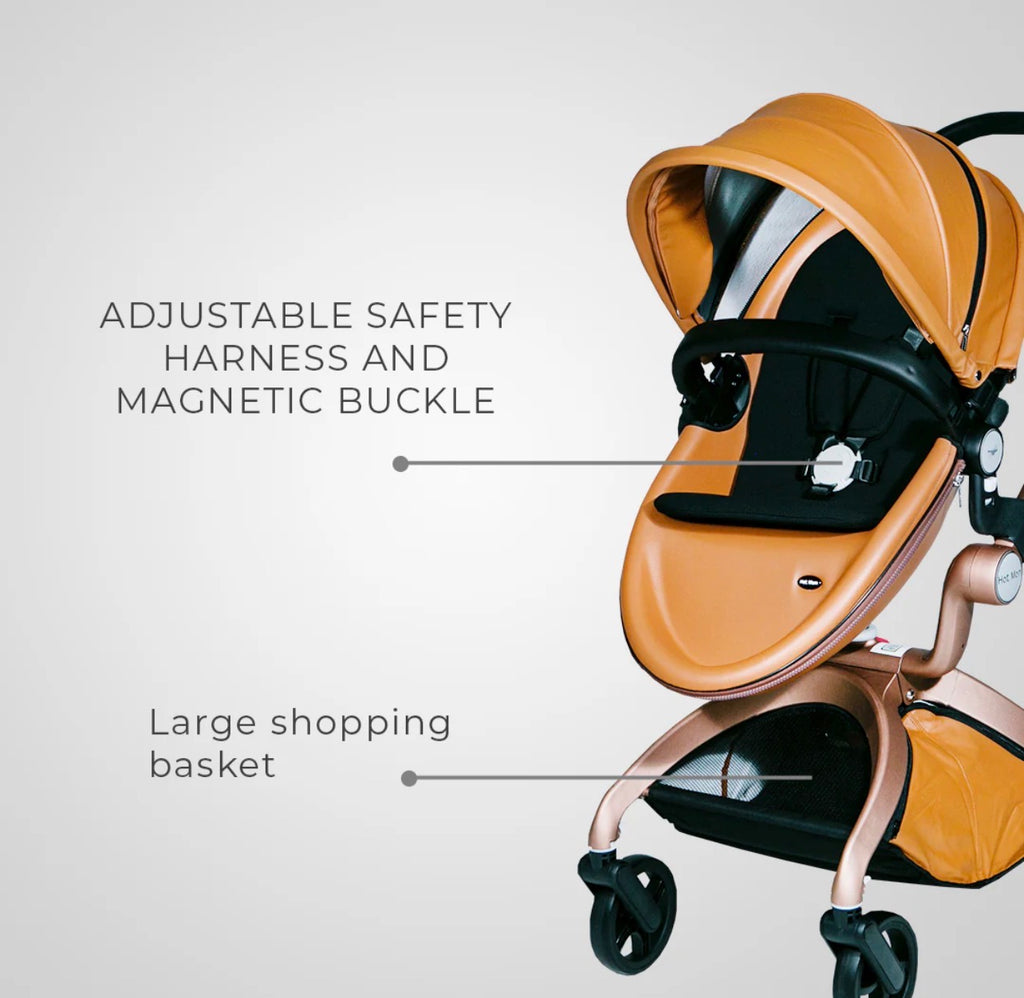 2 in 1 Leather Hot Mom Cocoon Stroller & Carry Cot Black