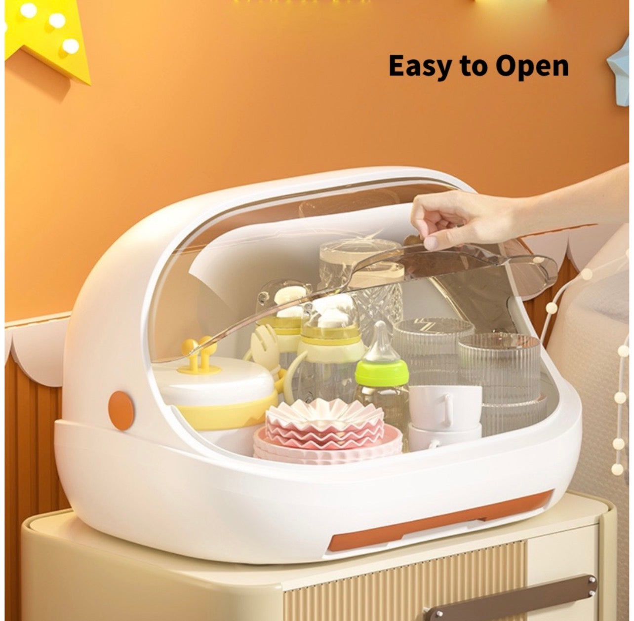 Baby Bottle Drying Rack Feeding Cutlery Storage Box Organizer with Cover
