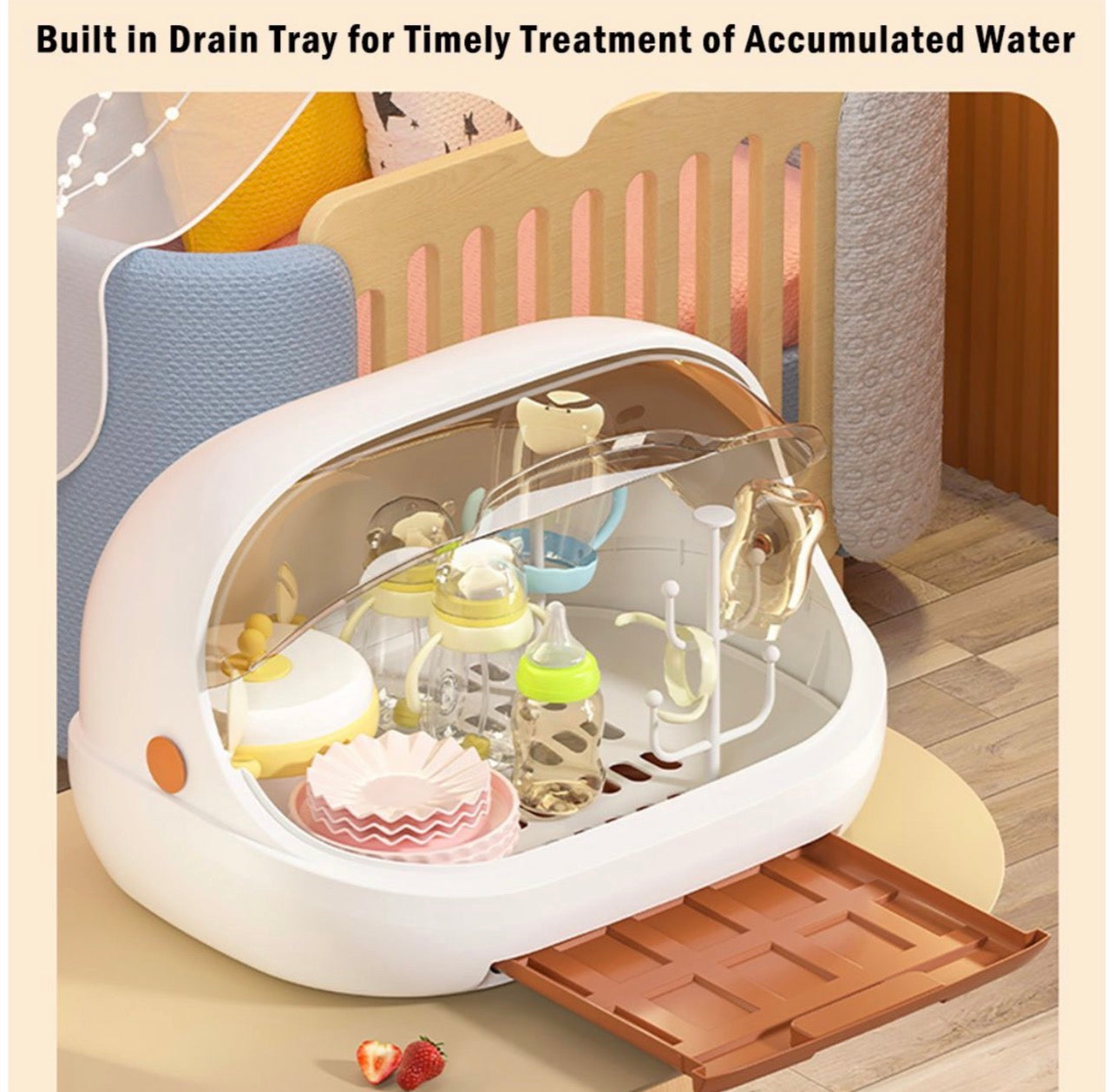 Baby Bottle Drying Rack Feeding Cutlery Storage Box Organizer with Cover