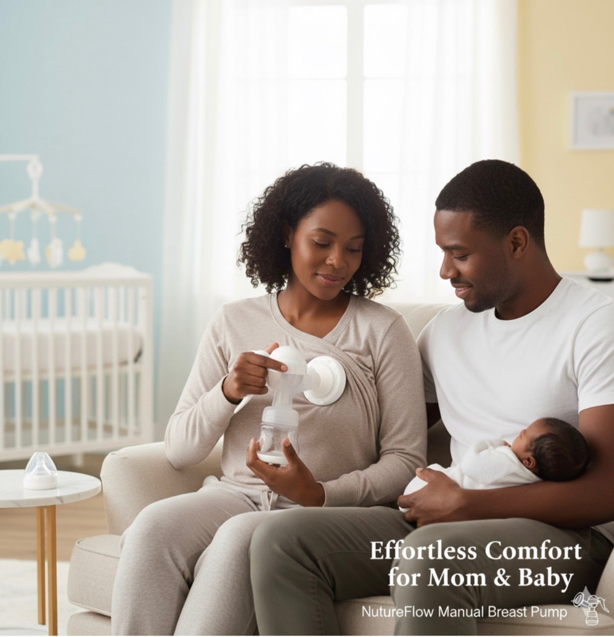 Comfortable Manual Breast Pump with Bottle & Teat - White