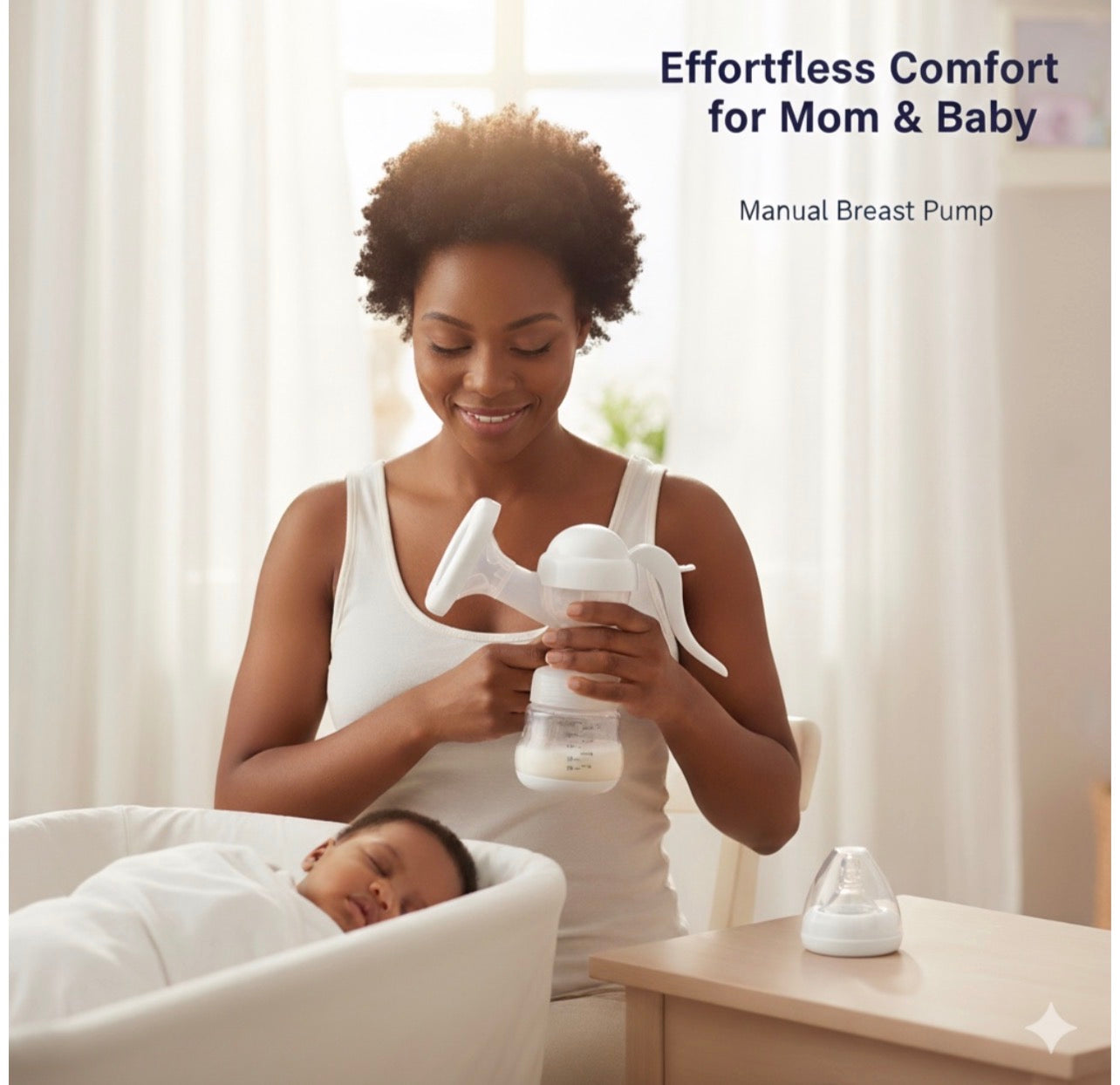 Comfortable Manual Breast Pump with Bottle & Teat - White