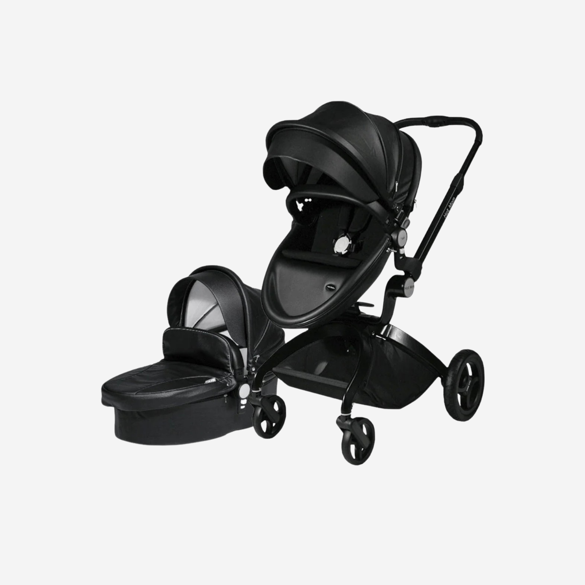 2 in 1 Leather Hot Mom Cocoon Stroller & Carry Cot Black