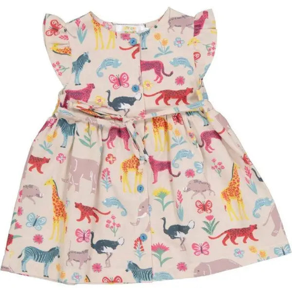 Baby Safari Frill Dress Animal Printed Cap Sleeved