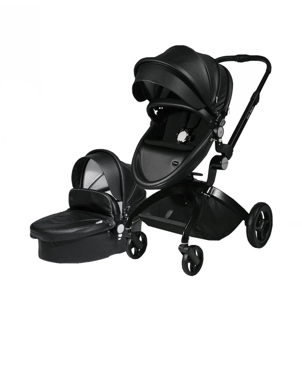 2 in 1 Leather Hot Mom Cocoon Stroller & Carry Cot Black
