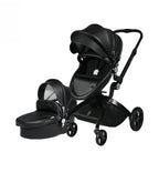 2 in 1 Leather Hot Mom Cocoon Stroller & Carry Cot Black
