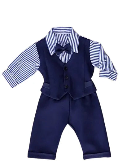 Navy Blue Suit with Striped Shirt