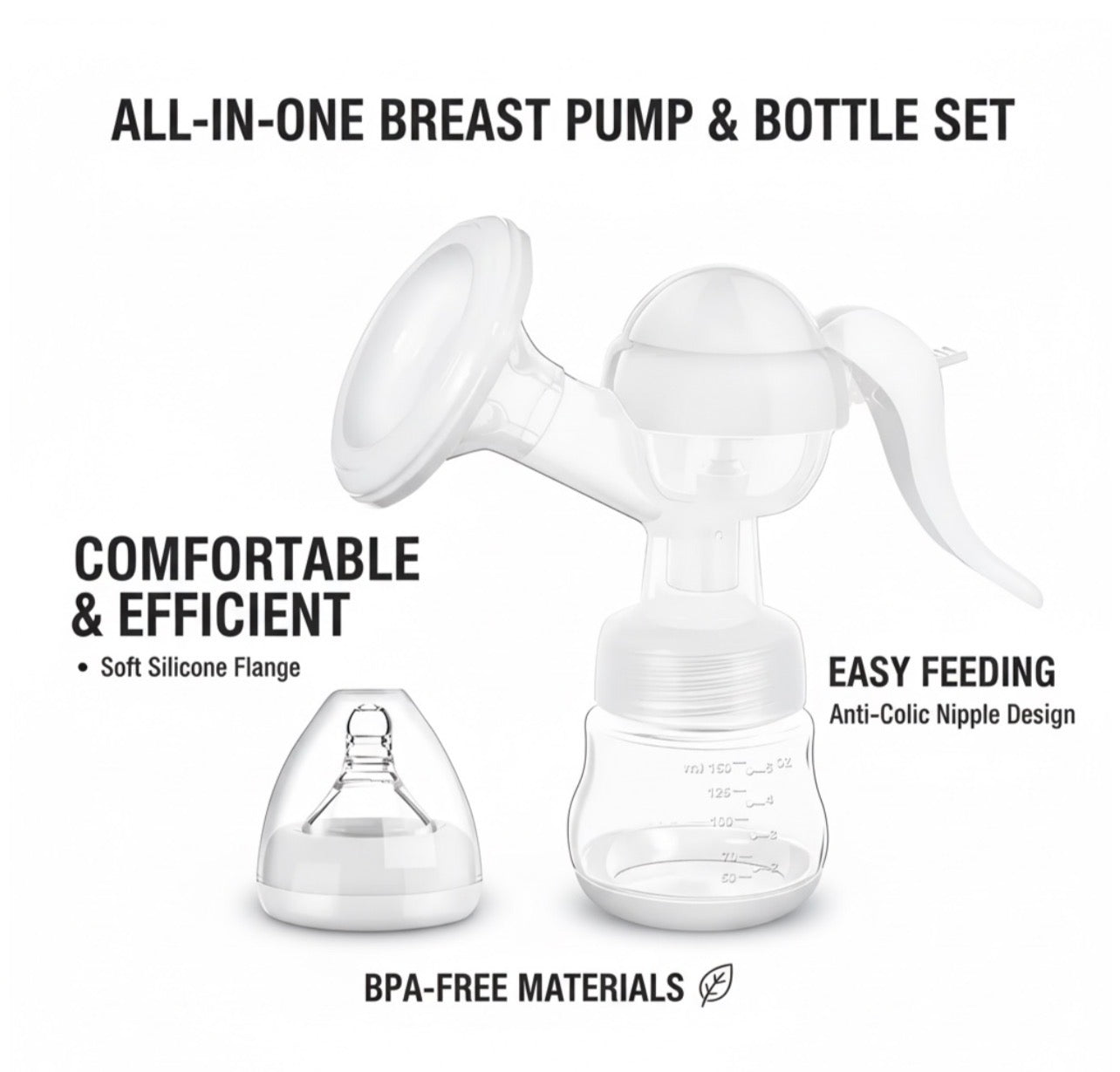 Comfortable Manual Breast Pump with Bottle & Teat - White
