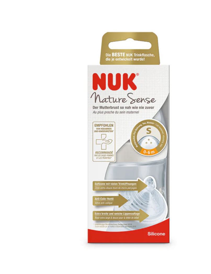 NUK Temperature Control Nature Sense Bottle with Silicone Teat 260ml Medium Hole - Bubbles