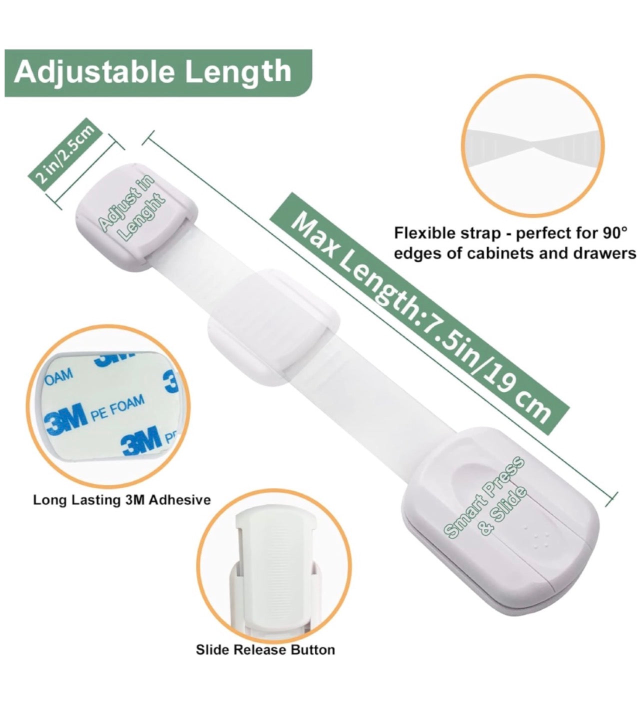 10 pcs Baby Locks Child Safety Strap Locks Easy to Use No Screw & Magnet