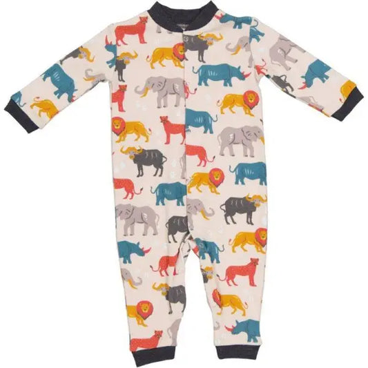 Boys Safari Long Sleeve Baby Grower Animal Printed